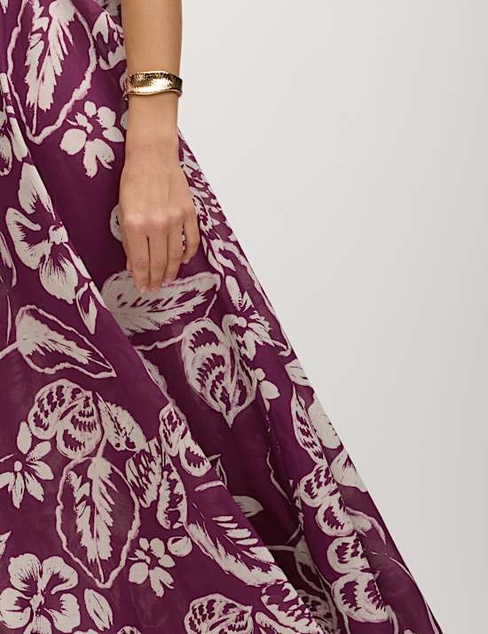 Pure Cotton Printed V-Neck Beach Dress