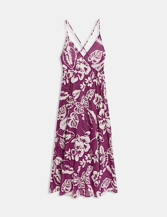 Pure Cotton Printed V-Neck Beach Dress