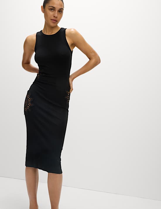 Broderie Round Neck Midaxi Beach Dress