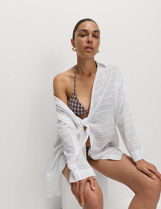 Chemise de plage coupe décontractée 100 % coton à nœud sur le devant