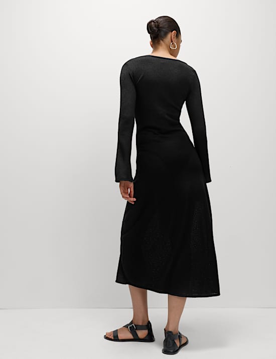 Knitted V-Neck Tie Detail Maxi Beach Dress