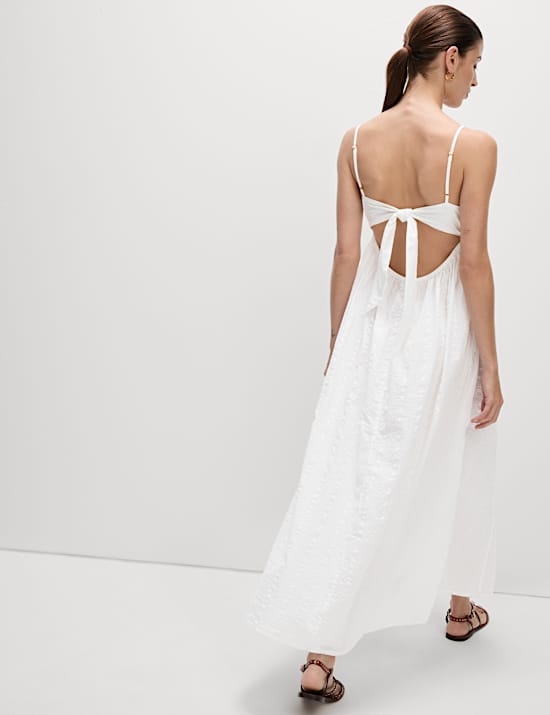 Maxi-Strandkleid aus reiner Baumwolle mit eckigem Ausschnitt