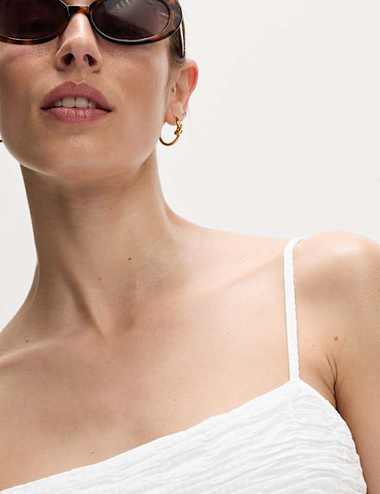 Maxi-Strandkleid aus reiner Baumwolle mit eckigem Ausschnitt