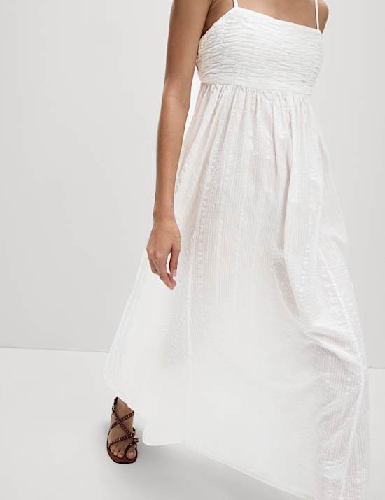 Maxi-Strandkleid aus reiner Baumwolle mit eckigem Ausschnitt