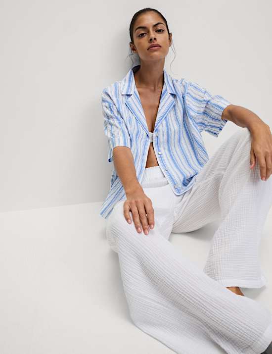Cotton Rich Striped Beach Shirt