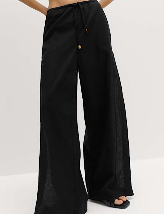 Cotton Rich Beaded Drawstring Beach Trousers