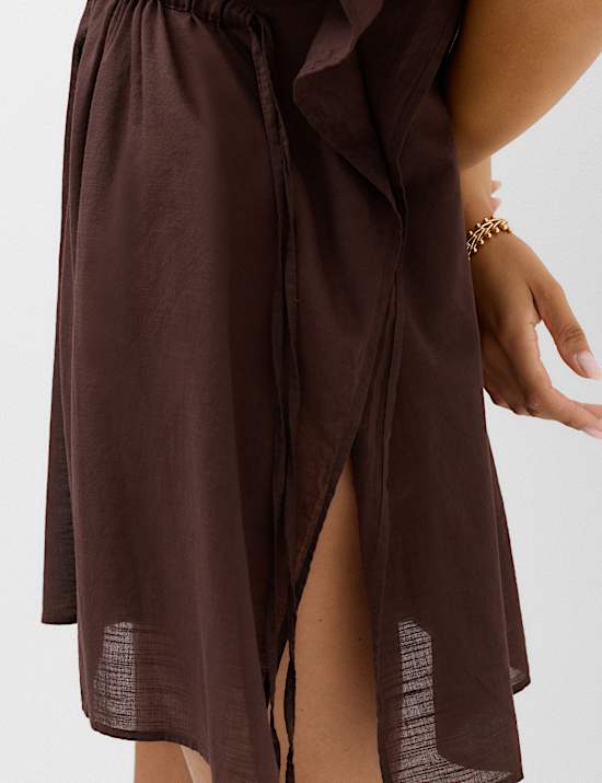 Pure Cotton Tie Detail Mini Kaftan Dress