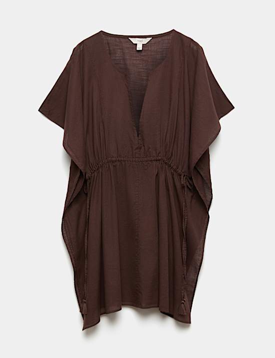 Pure Cotton Tie Detail Mini Kaftan Dress