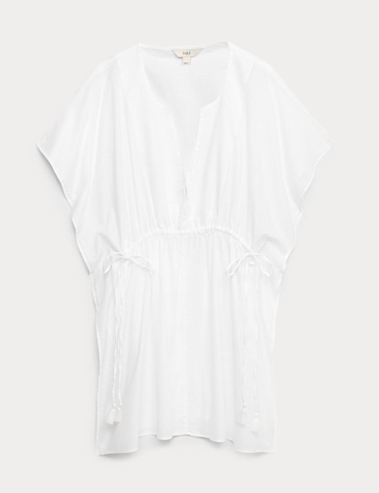 Pure Cotton Tie Detail Mini Kaftan Dress