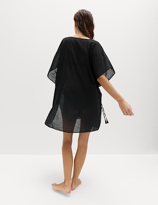 Pure Cotton Tie Detail Mini Kaftan Dress