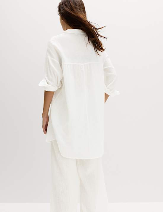 Chemise en coton textur&eacute; avec lin