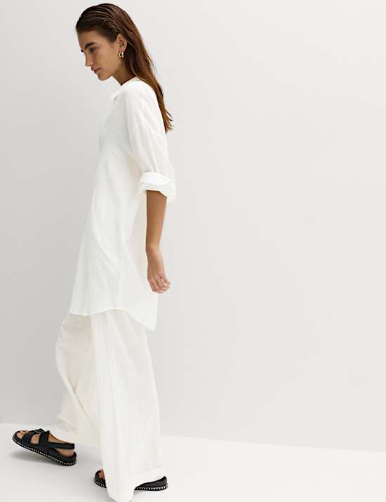 Chemise en coton textur&eacute; avec lin