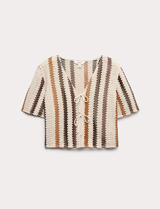 Cotton Rich Crochet Look Tie Front Beach Top