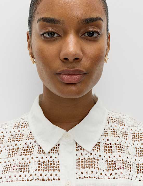 Pure Cotton Lace Insert Short Sleeve Shirt