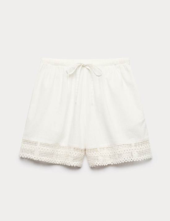 Pure Cotton Lace Insert Beach Shorts