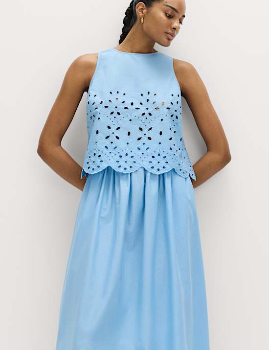 Pure Cotton Broderie Crew Neck Beach Top