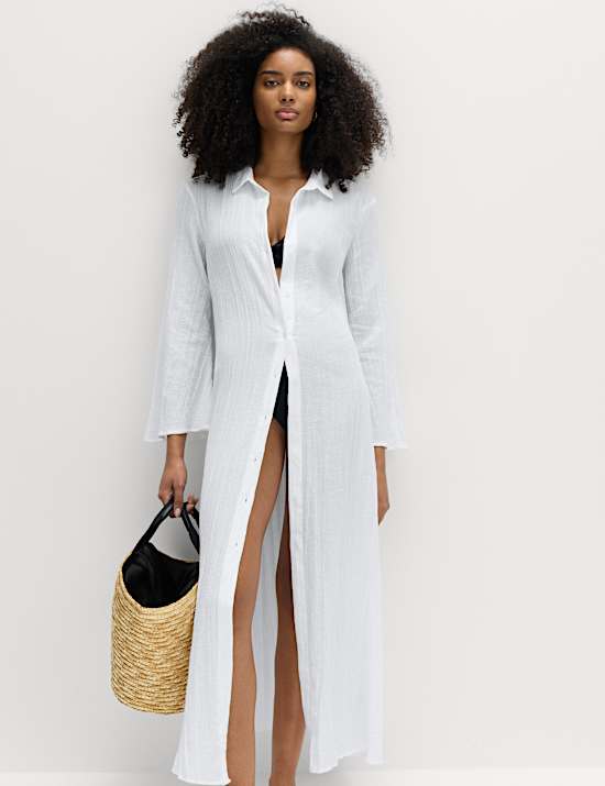 Cotton Rich Midi Shirt Dress with Linen