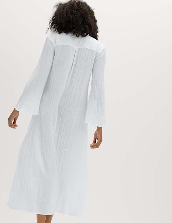 Cotton Rich Midi Shirt Dress with Linen