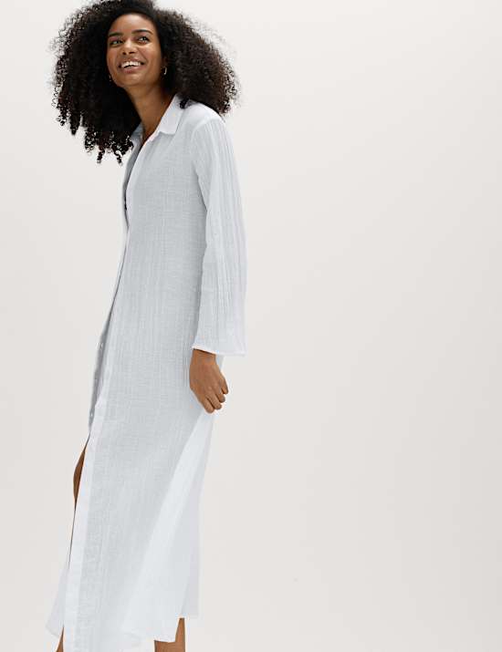 Cotton Rich Midi Shirt Dress with Linen