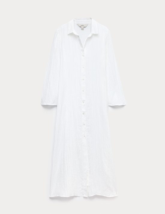 Cotton Rich Midi Shirt Dress with Linen