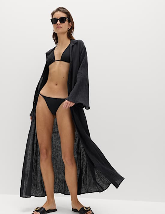 Vestido camisero de algod&oacute;n y lino a media pierna