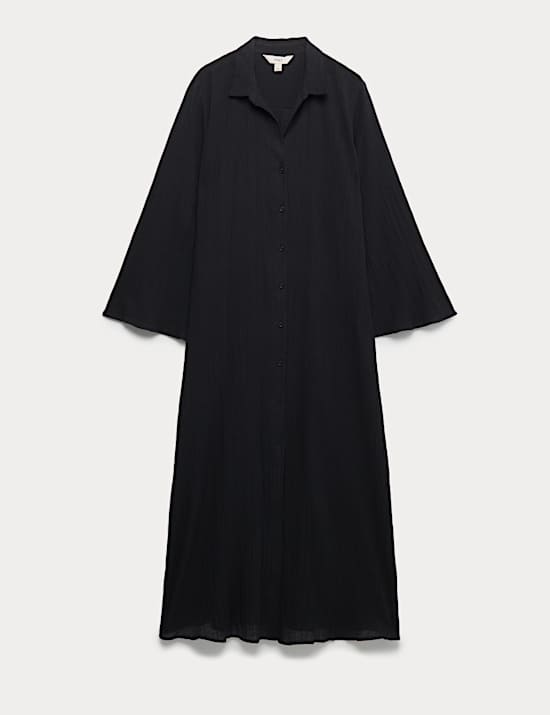 Vestido camisero de algod&oacute;n y lino a media pierna