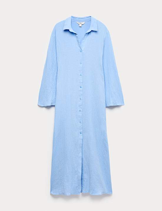 Midi-Hemdkleid mit hohem Baumwollanteil und Leinen