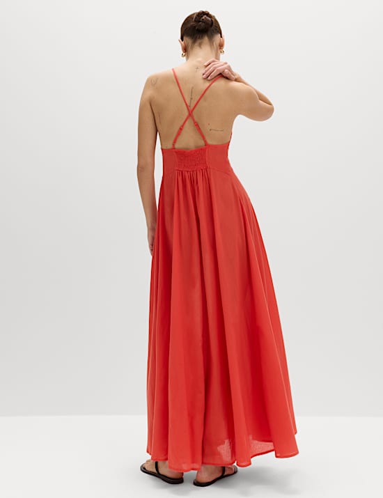 Pure Cotton Strappy V-Neck Maxi Beach Dress