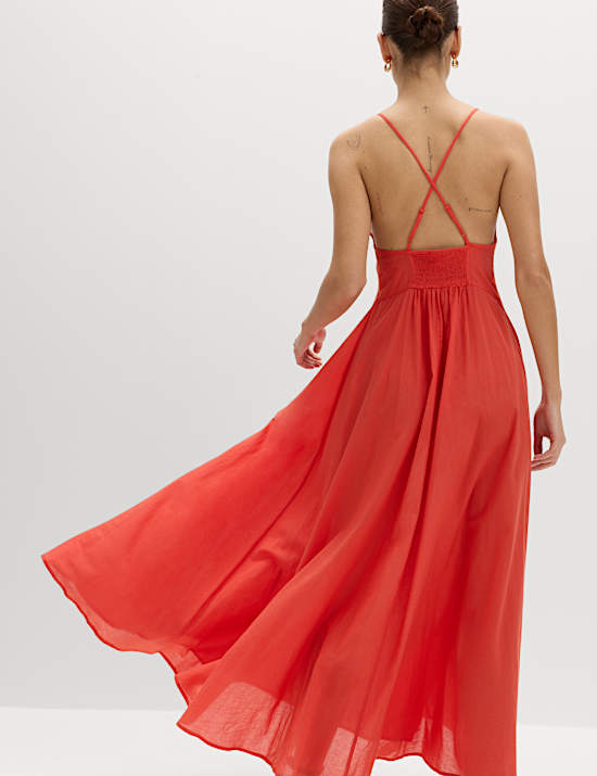 Pure Cotton Strappy V-Neck Maxi Beach Dress