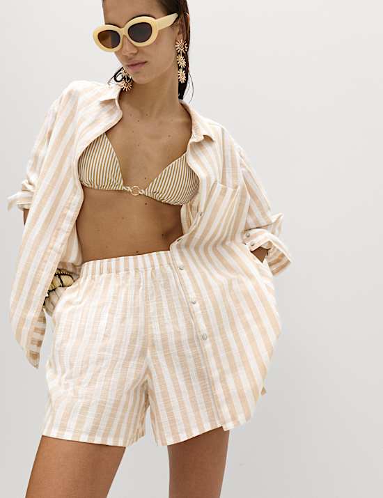 Pure Cotton Striped Long Sleeve Beach Shirt