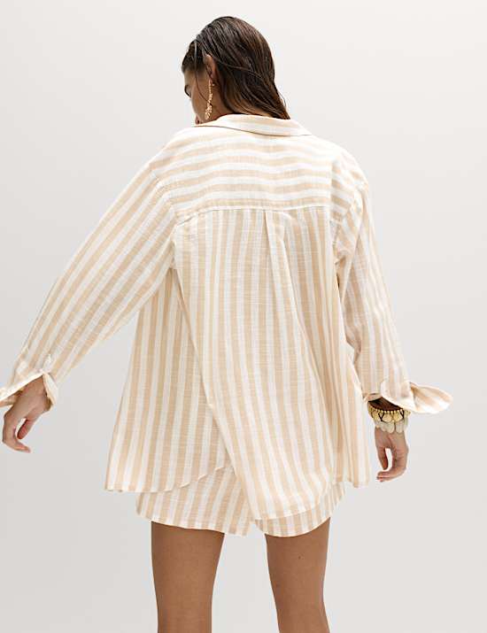 Pure Cotton Striped Long Sleeve Beach Shirt
