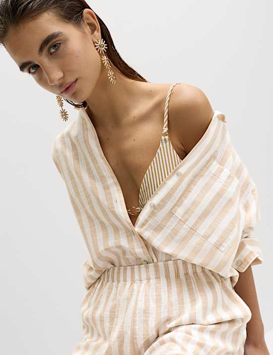 Koszula plażowa w paski z długim rękawem 100% bawełny