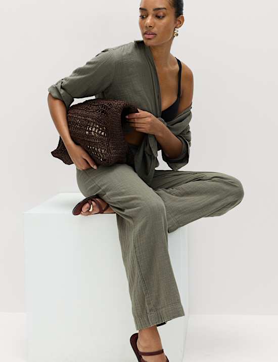 Strandhosen mit Kordelzug aus reiner Baumwolle