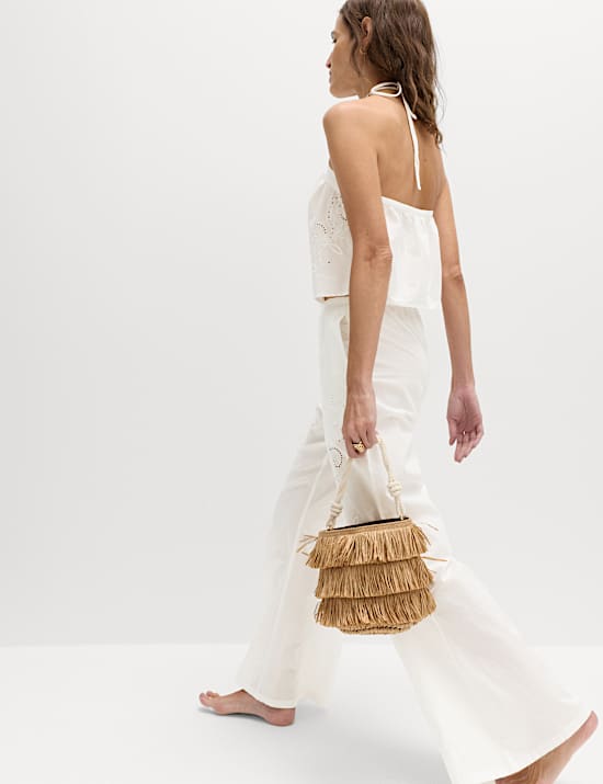 Pure Cotton Textured Broderie Beach Trousers