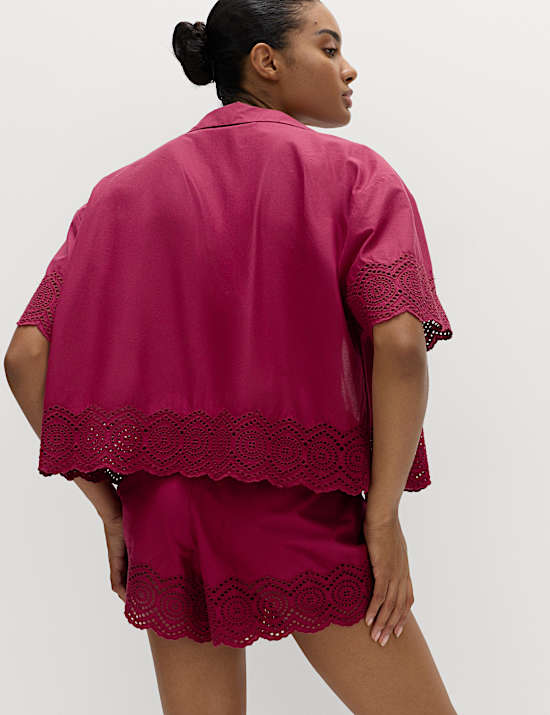 Pure Cotton Cutwork Detail Tie Front Shirt