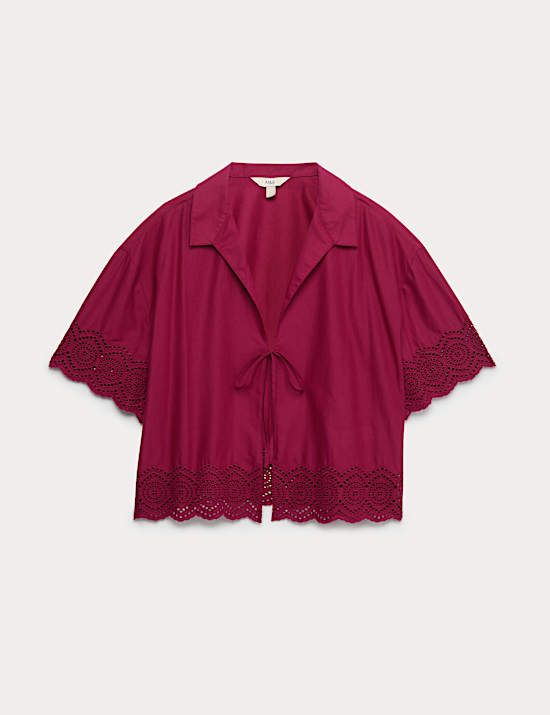 Pure Cotton Cutwork Detail Tie Front Shirt
