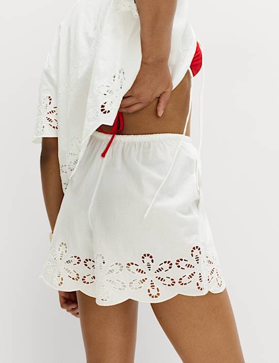 Pure Cotton Embroidered Beach Shorts