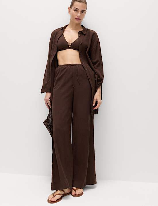 Cotton Rich Beach Trousers with Linen