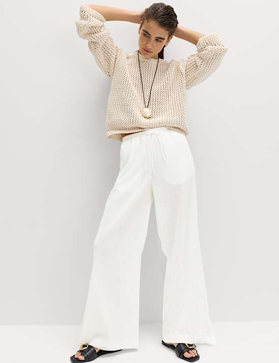 Cotton Rich Beach Trousers with Linen