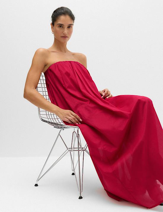 Pure Cotton Volume Bandeau Maxi Beach Dress