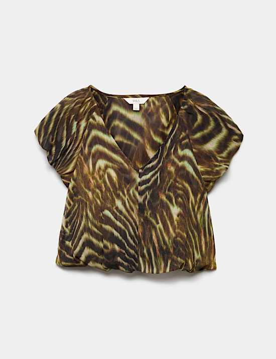 Printed Puff Sleeve Volume Top
