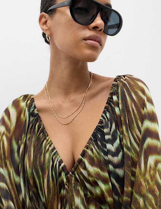 Animal Print Balloon Sleeve Mini Beach Dress
