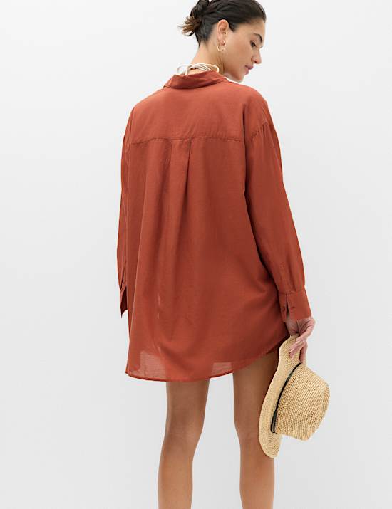 Cotton Rich Collared Beach Cover Up Shirt