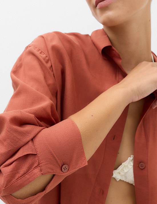 Cotton Rich Collared Beach Cover Up Shirt