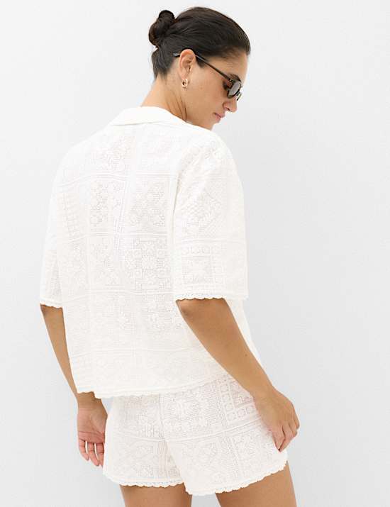 Cotton Rich Textured Collared Beach Cover Up Shirt