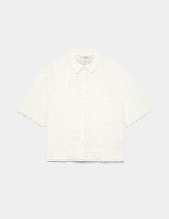 Cotton Rich Textured Collared Beach Cover Up Shirt