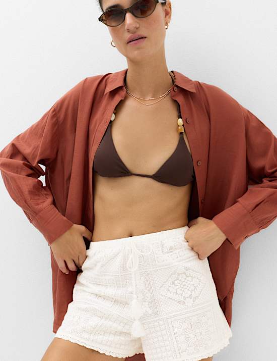 Cotton Rich Textured High Waisted Beach Shorts