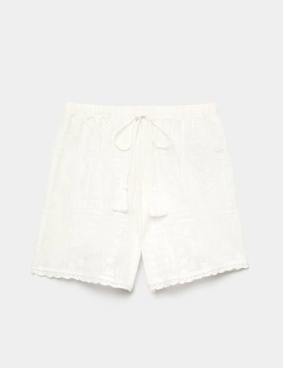 Cotton Rich Textured High Waisted Beach Shorts