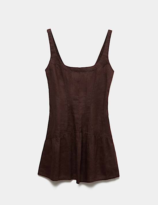 Pure Linen Square Neck Peplum Top