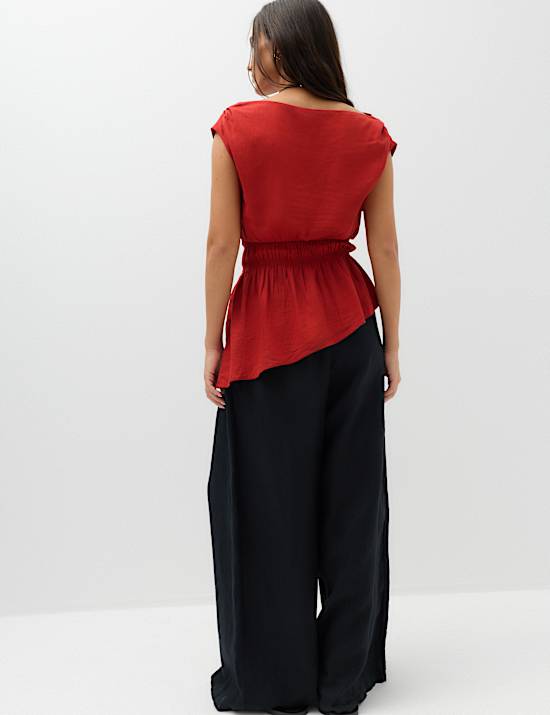 Linen Rich Slash Neck Top